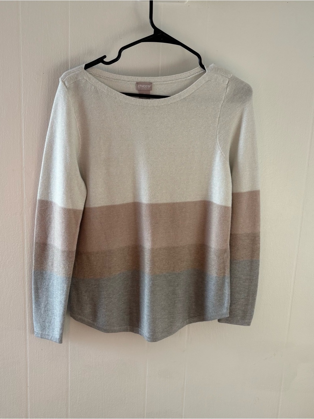 Chico's Neutral Crewneck Sweater in Cream & Taupe